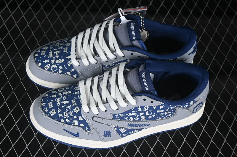 All categories Air Jordan Jordan series basketball shoes Air Jordan 1 Low High-end customized low-top sneakers Travis Scott x Fragment Design x Air Jordan 1 Low OG SP AJ1 Joe 1 UN joint gray and blue grimace low-top cultural casual sneakers XS2024-015